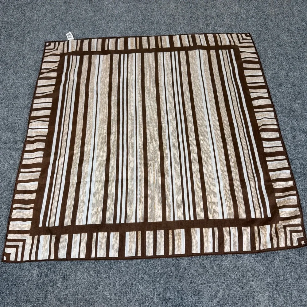 Vintage Japan Brown Striped Square Scarf Rayon Nylon RN 25495 Geometric 26x26